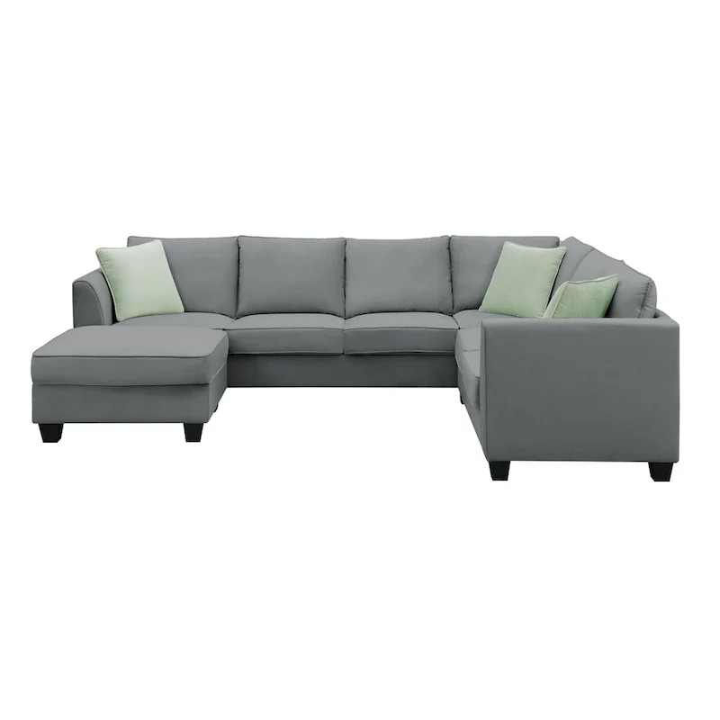 112-inch L-shaped 7-seat Modular Sectional Sofa with Ottoman and Three Pillows - 112W x 87D x 33H