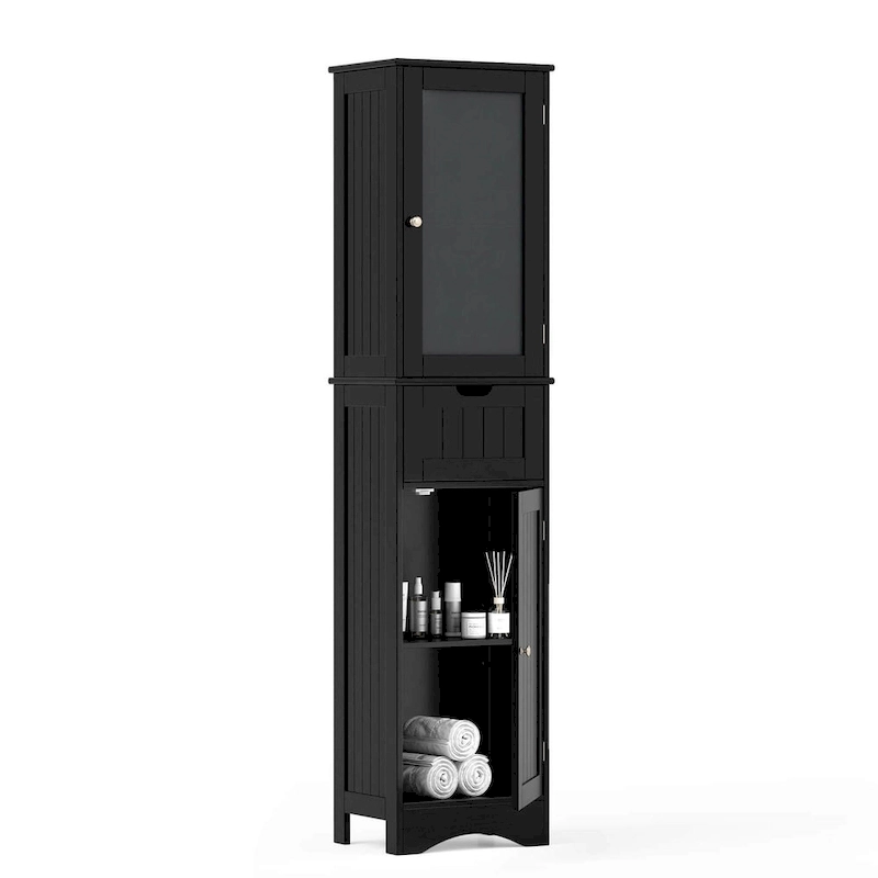 Costway Bathroom Tall Cabinet Freestanding Linen Tower with Doors & - See Details