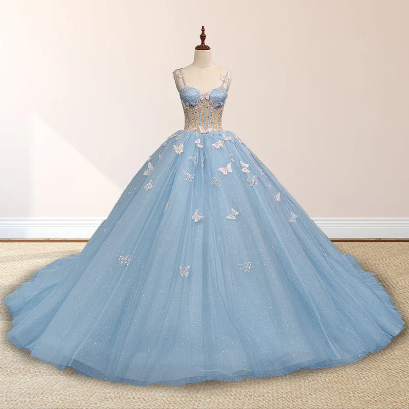 Quinceanera Dresses Spaghetti Straps Beading with 3D Butterfly Appliques
