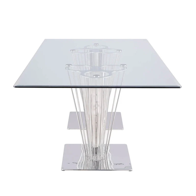 Somette Fiona Rectangular Dining Table with Double Pedestal Base - Silver