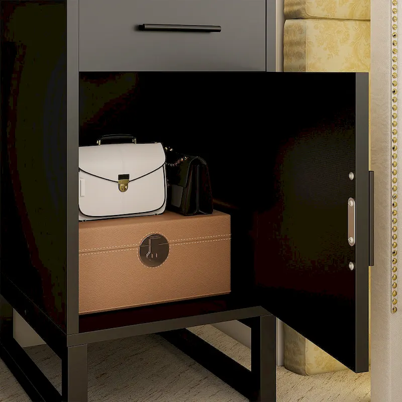 Reversible Makeup Vanity Desk With Charging Station and 4 Wooden Drawers and 1 Cabinet - N/A