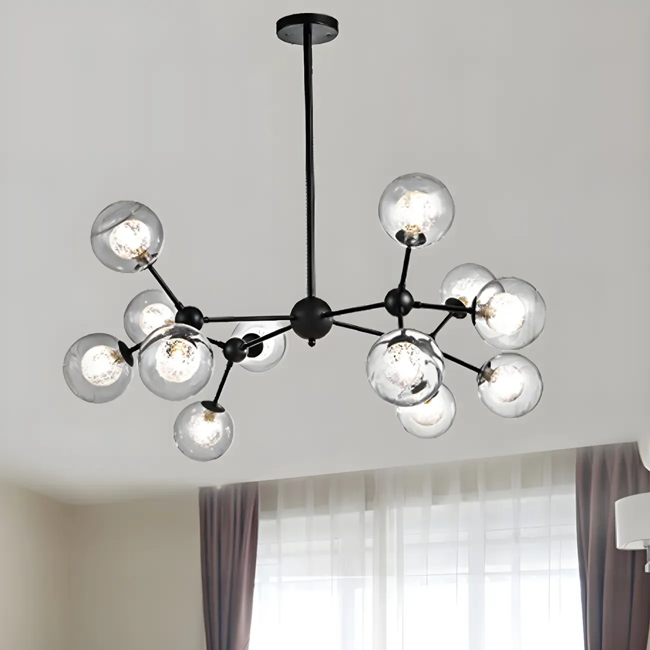 Modern Industrial Sputnik Black Glass 9-18 Light Chandelier