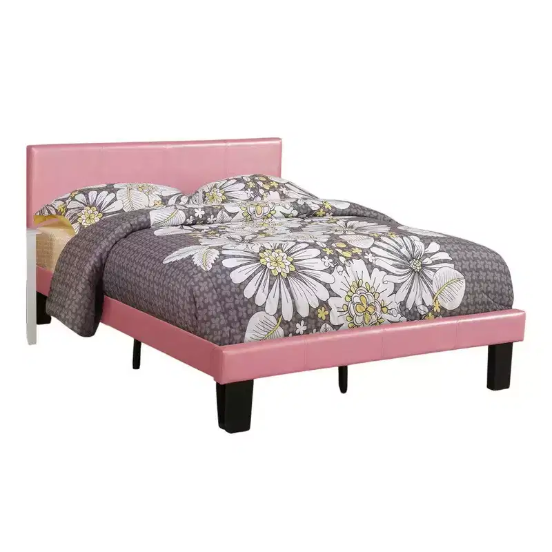Royal Hampton Wooden Full Bed with Faux Leather Upholstery, Pink
