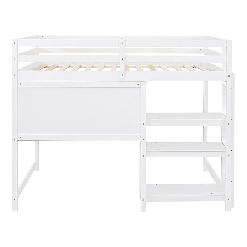 Wooden Loft Bed with Shelves and Desk