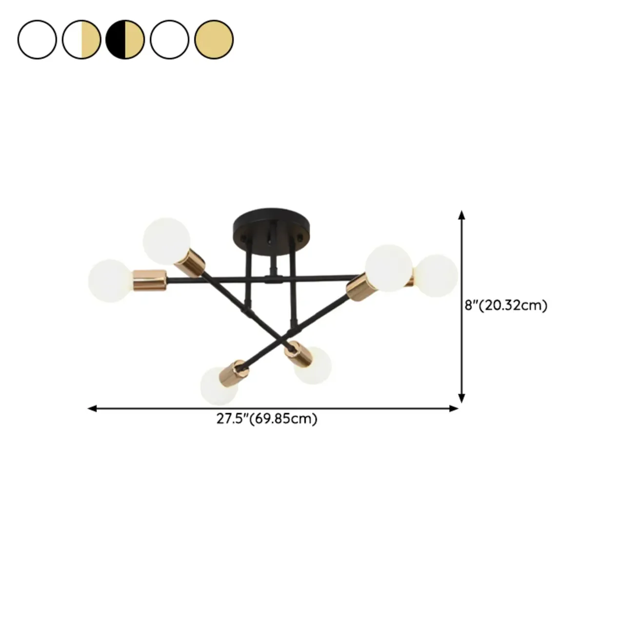 Industrial Linear Sputnik Semi Flush LED Ceiling Light