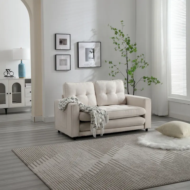 3-Fold Velvet Convertible Sofa Bed with Pull-Out Sleeper