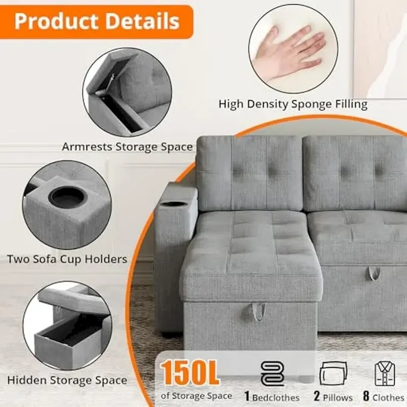 Versatile L-Shaped Sofa Bed with Pull-Out Sleeper