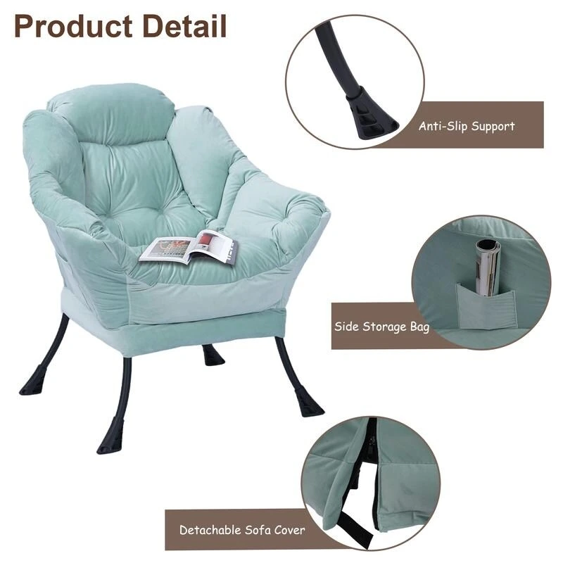 Modern Cotton Thick Padded Lazy Chair With Folding Ottoman