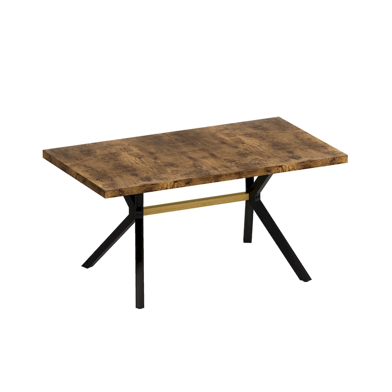 Retro Rectangular Stretch Dining Table with Cross Iron Base