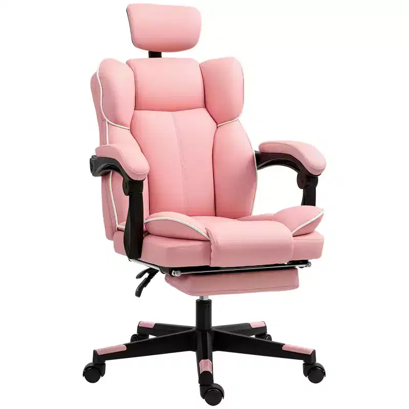 HOMCOM Executive Office Chair with Headrest, Foot Rest, High Back Desk Chair, Overstuffed Reclining PU Leather Computer Chair