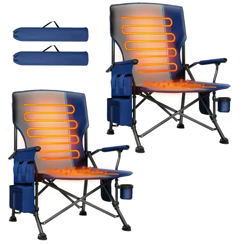 SUNSPIRE Oversized Camping Folding Chair 2-Pack, Heavy Duty XL Padded Portable Chair with Cup Holder Side Pocket for Outdoor Beach Sports Blue