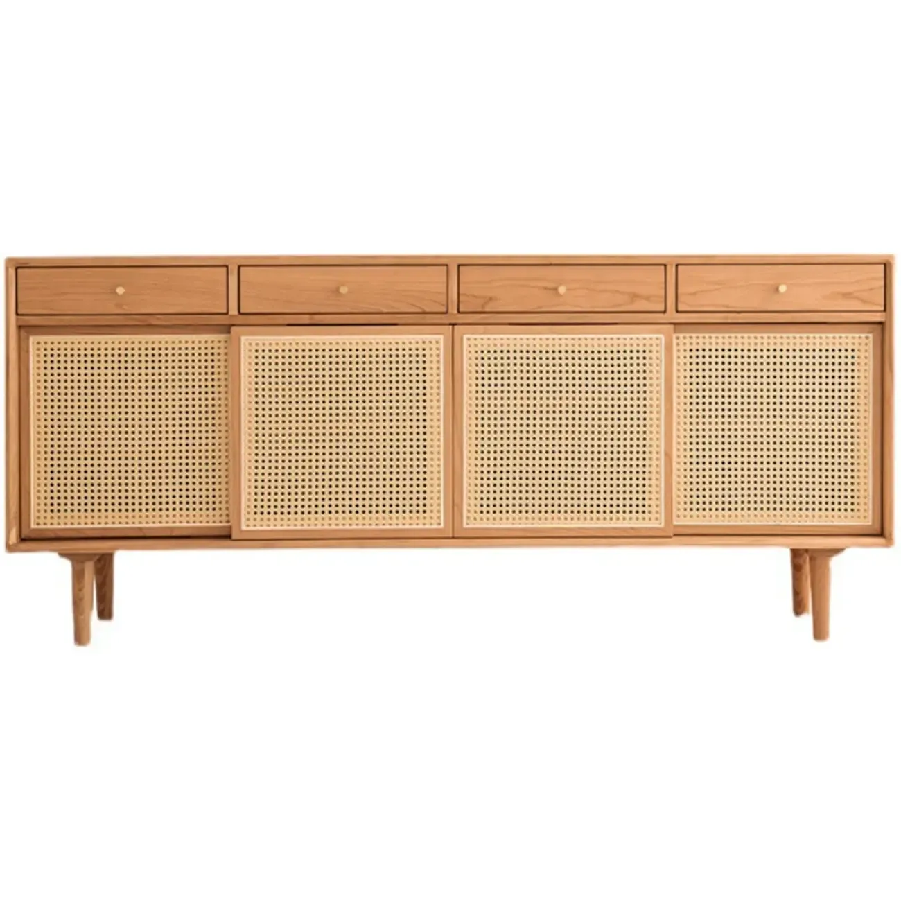 Scandinavian Natutal Wood Rattan Sideboard with Drawers