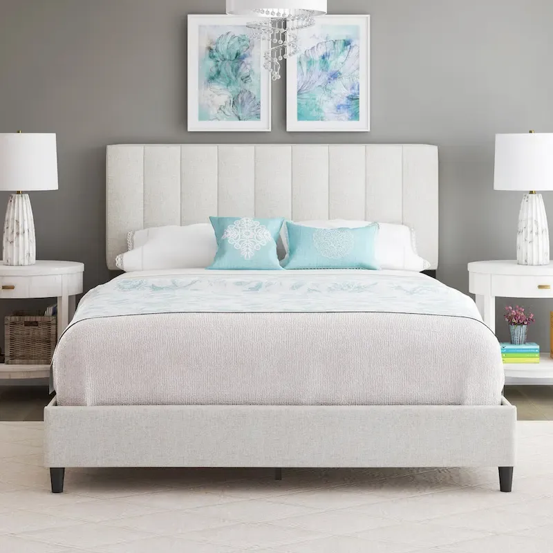 Blue / Grey / Beige Linen Upholstered Platform Bed Frame with Adjustable Headboard – 1 or 2 Person