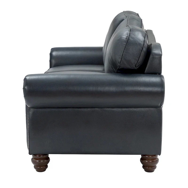 Balvino 81 Wide Transitional Genuine Leather Rolled Arm Sofa with Nailhead Trim and Removable Cushions