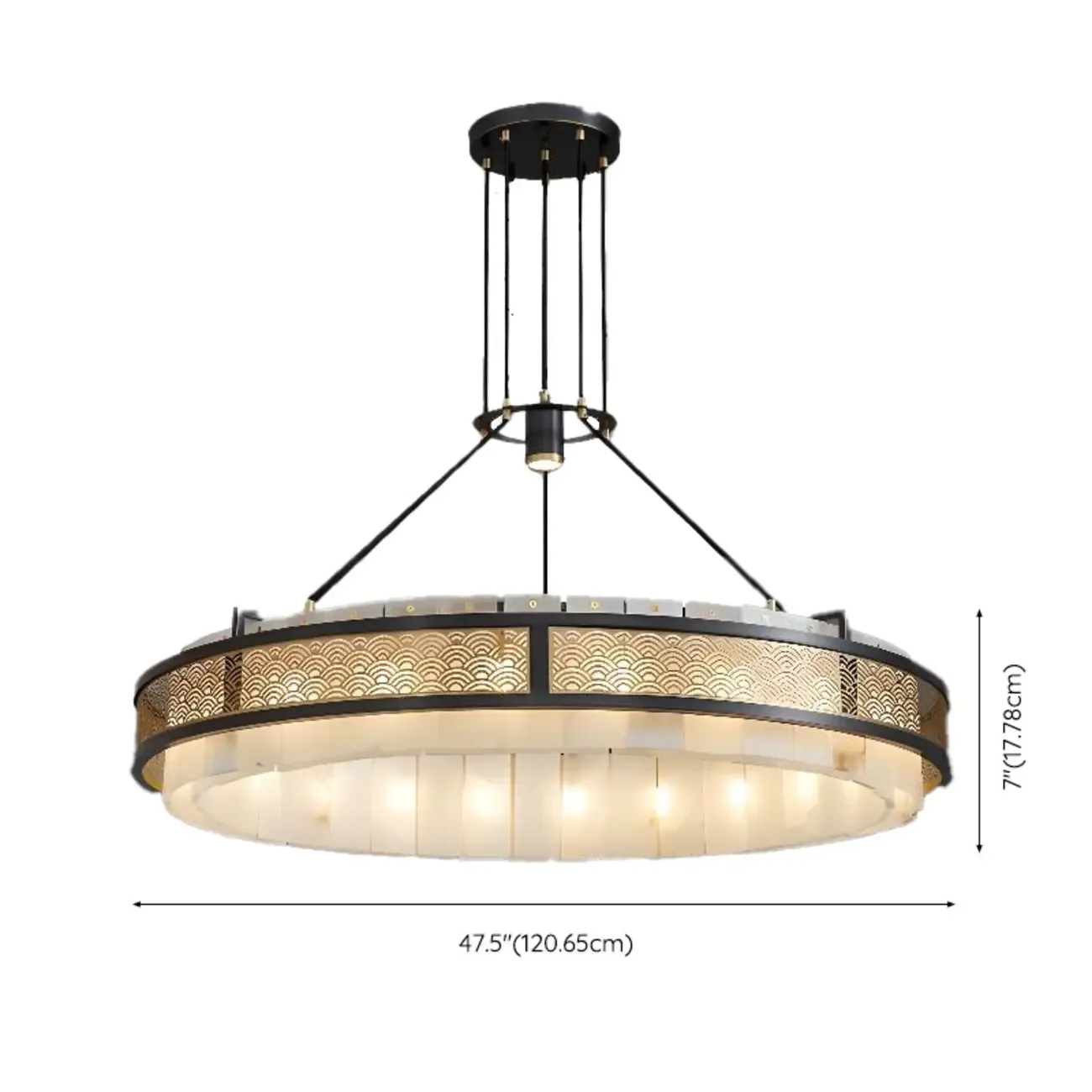 Black Metal Circle Stone Shade Modern Pendant Chandelier