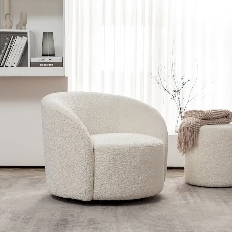 34 W Upholstered Boucle Swivel Barrel Accent Chair