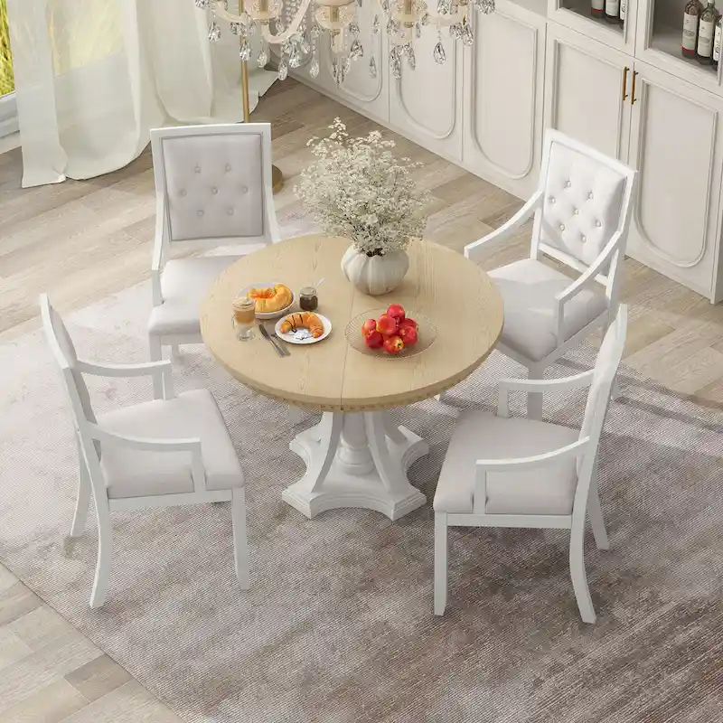 Nestfair Retro 5-piece Dining Set with 4 Chairs and Extendable Table
