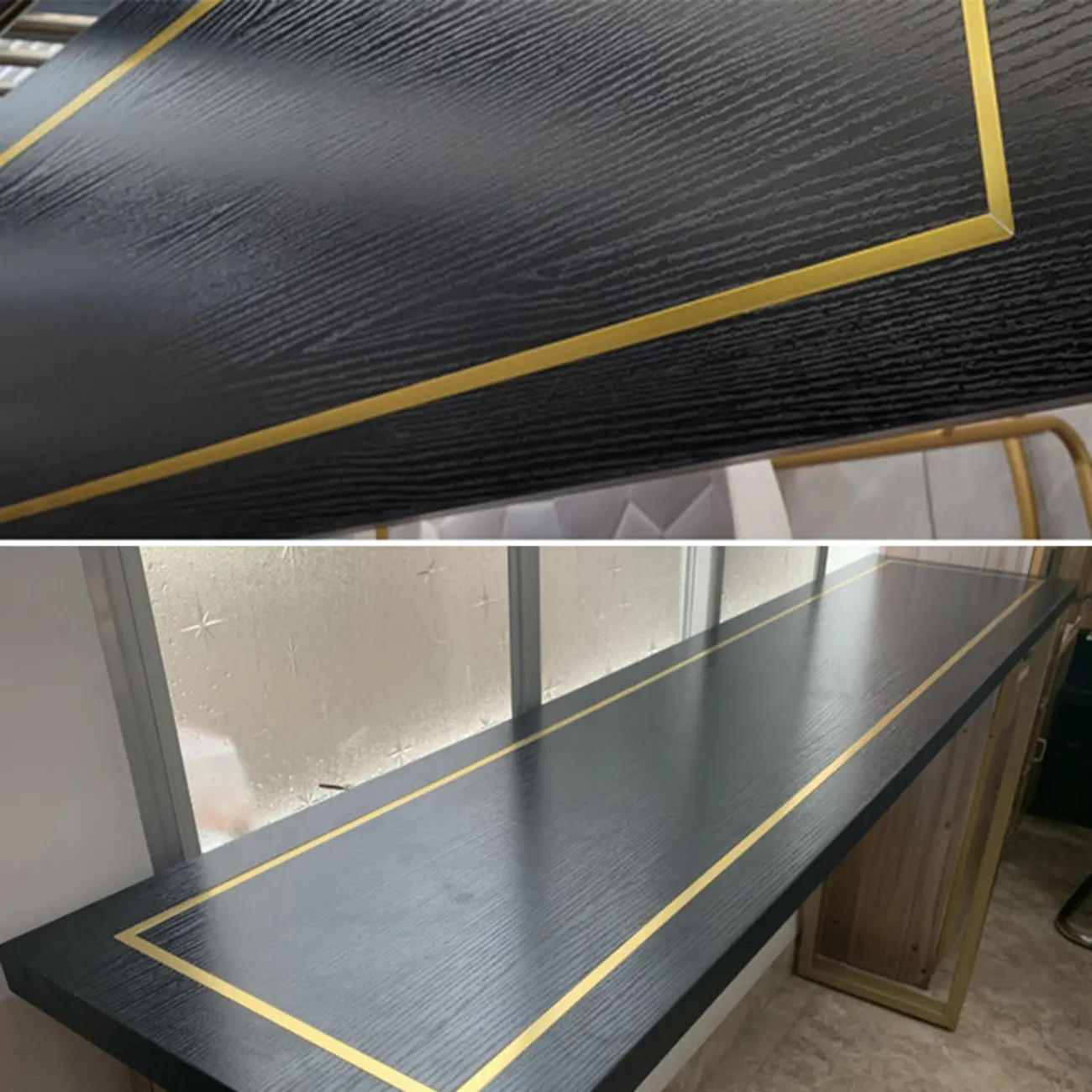 Glam Black Pine Wood Gold Iron Sled Bar Tables