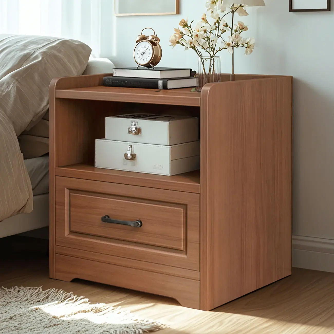 Classic Narrow Wooden White Nightstand with 3 Drawers