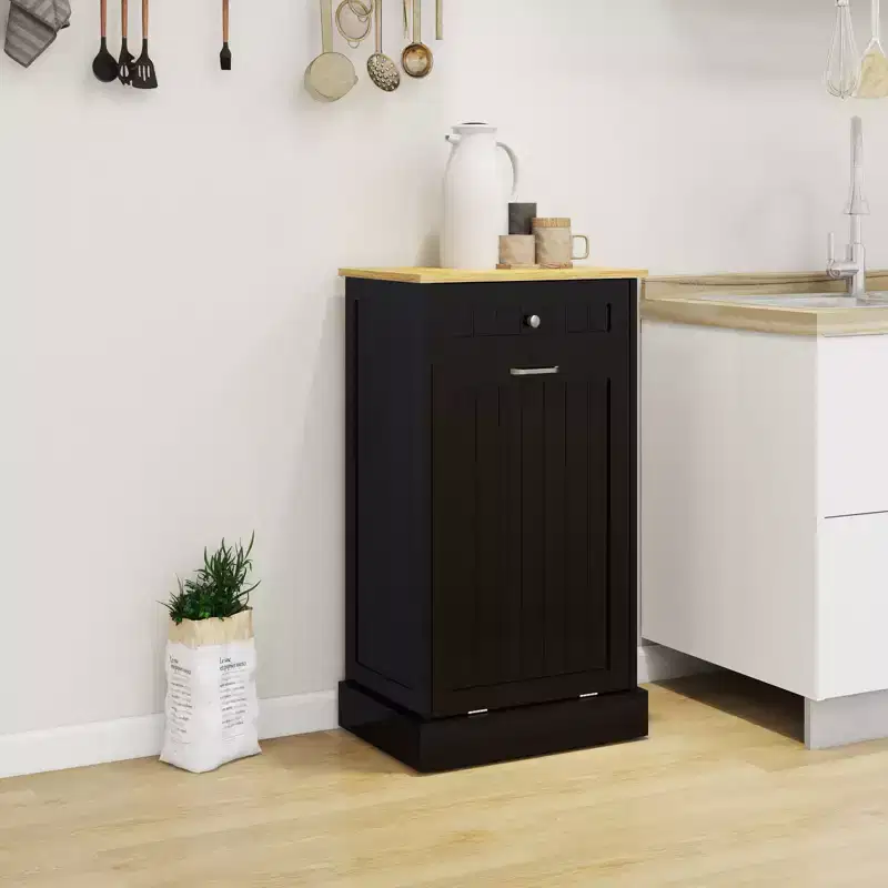 AndMakers 19.68 in. W x 13.77 in. D x 35.62 in. H Ready to Assemble Trash Can Kitchen Cabinet