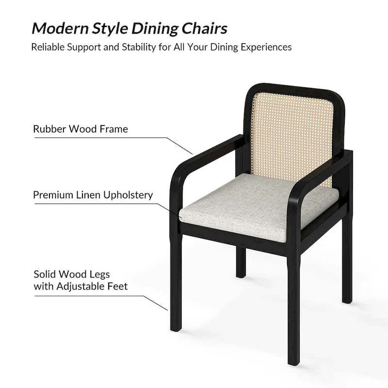 Antoine Modern Ratten Back Dining Chair with Removable Cushion Set of 6 by HULALA HOME