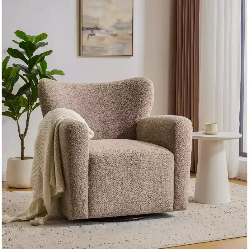 Christopher Knight Home Chanan Modern Iron Boucle Upholstered 360 Swivel Wingback Chair