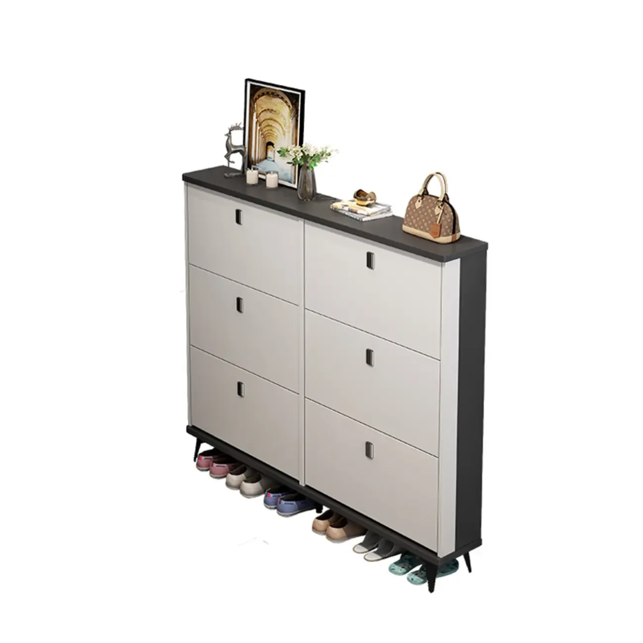 Modern Wood Shoe Cabinet with Adjustable Shelves, Entryway