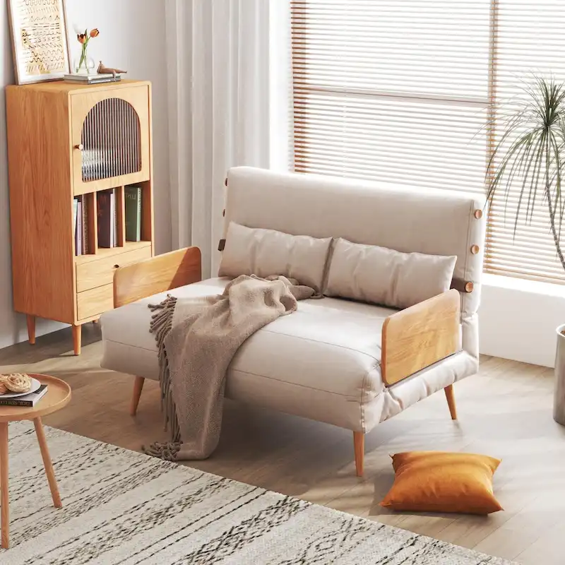 43.3 Upholstered Loveseat Sofa Bed, Beige