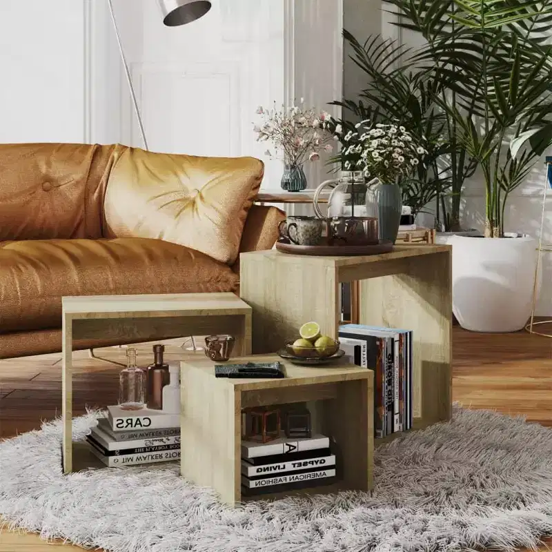 vidaXL Nesting Table Set of 3 Sonoma Oak Engineered wood Small to Medium
