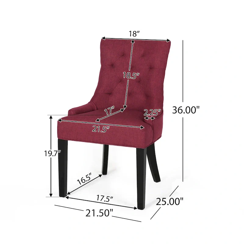 Set of 2 Fabric Upholstered Dining Chair with Tapered Legs