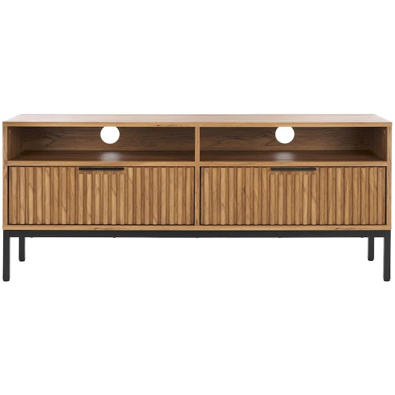 SAFAVIEH Alyse 2-Drawer 2-Shelf Entertainment Media Stand (Fits Up To 65  Flatscreen TV) - 60.4 In. x 15.6 In. x 24.8 In.