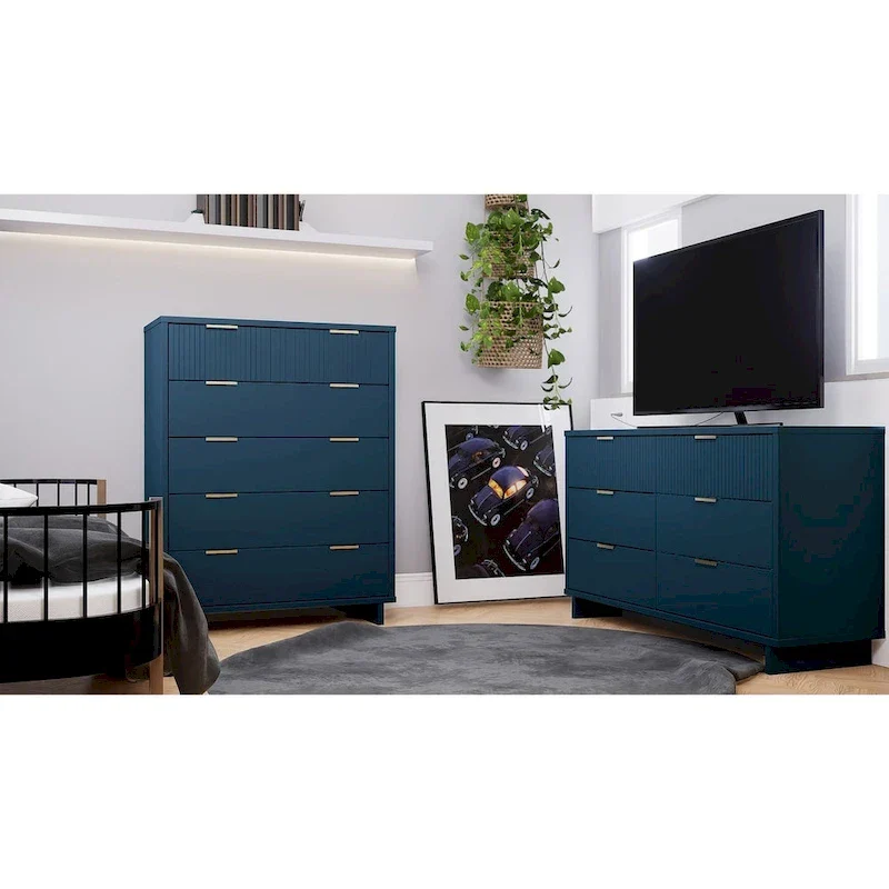 Manhattan Comfort 2-Piece Granville Modern Solid Wood Tall Chest and Double Dresser Set