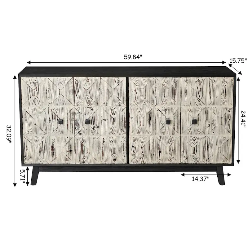 Brown/Black 4-Door Vintage Sideboard, 1-Person Assembly