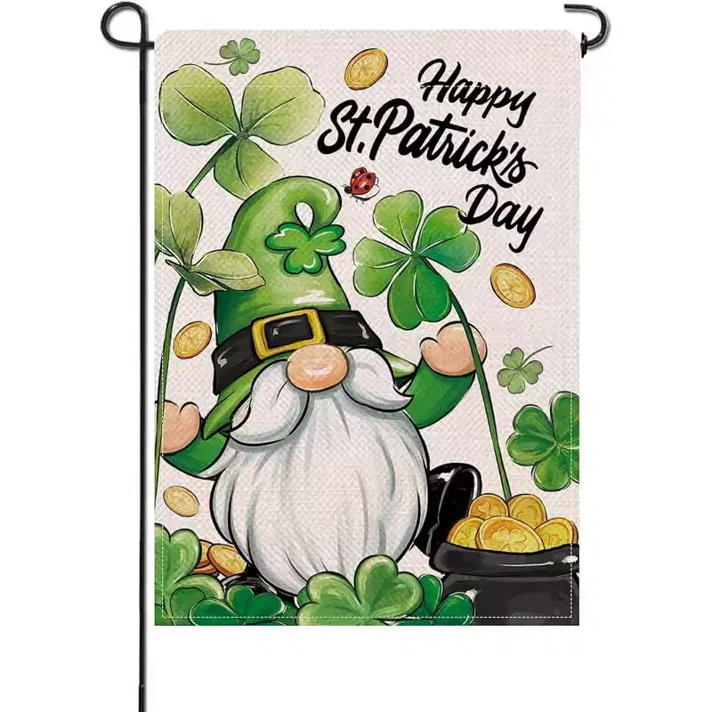 Lomsoe Happy St Patricks Day Gnome Garden Flag Shamrock Clover Yard Flag Farmhouse Yard Outdoor Decor St Patricks Day Gift Single Side 12x18Inch