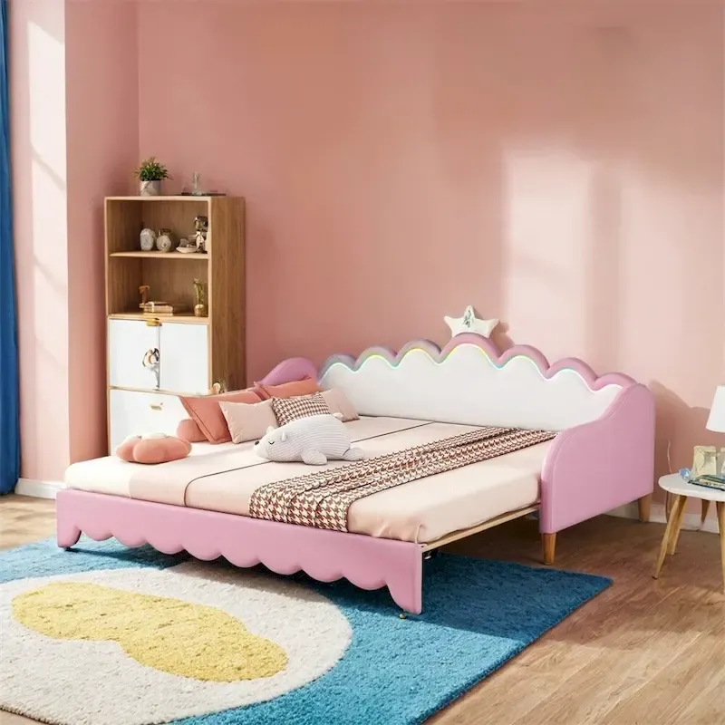 Twin Extending Daybed with LED Lights,Upholstered Princess Daybed
