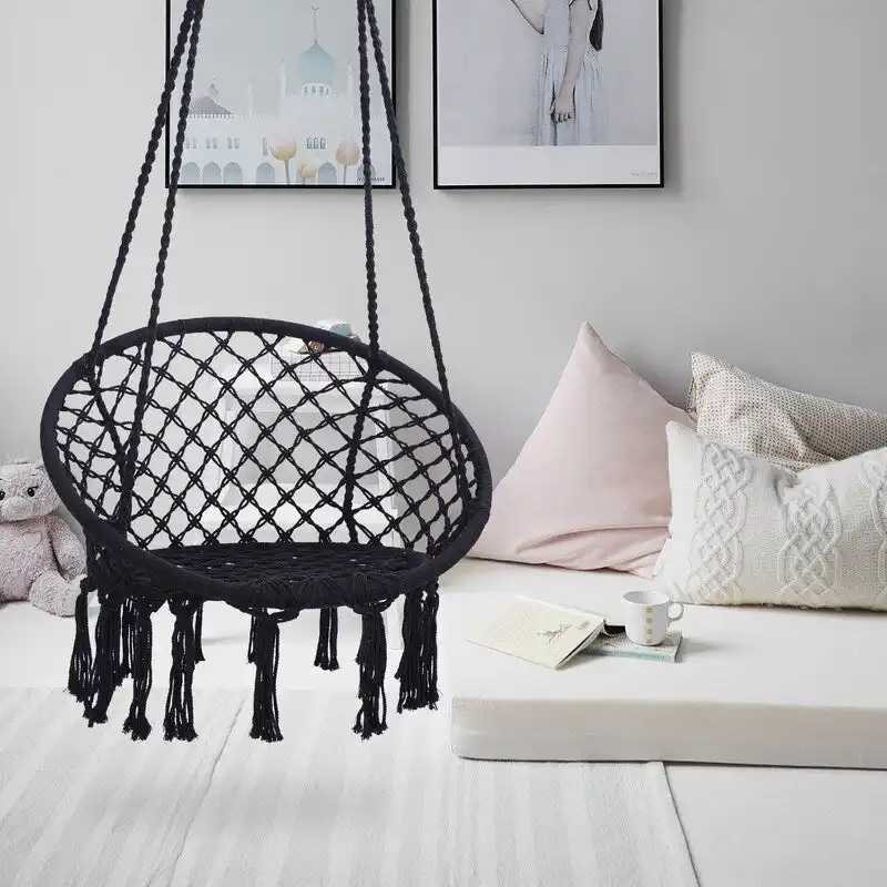 Hammock Chair Macrame Swing with Cotton Rope for Indoor Outdoor