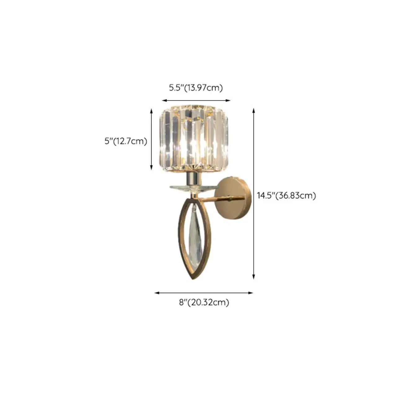 Elegant Crystal Smooth Gilded Metal Wall Sconce