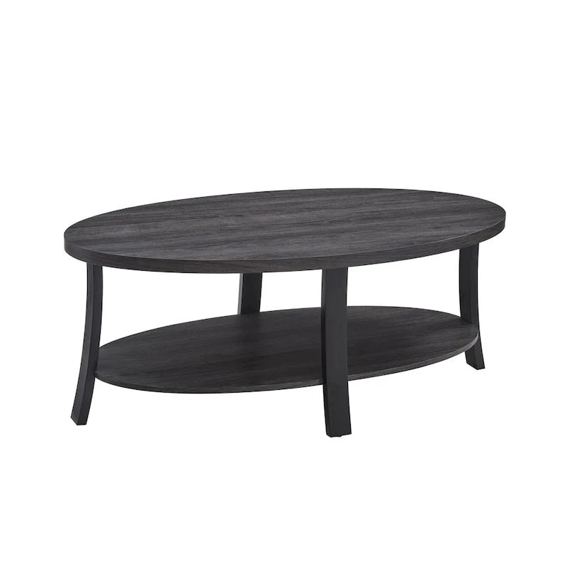 Modern style round wooden shelf coffee table - charcoal gray/white