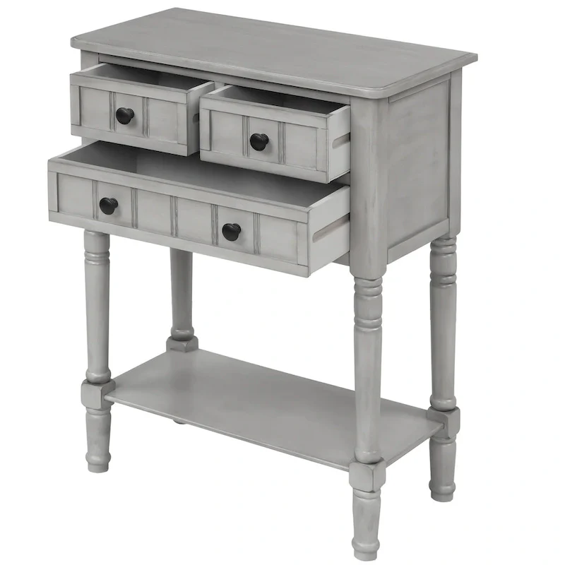 Narrow Console Table with 3 Drawers and Shelf - Distressed Finish