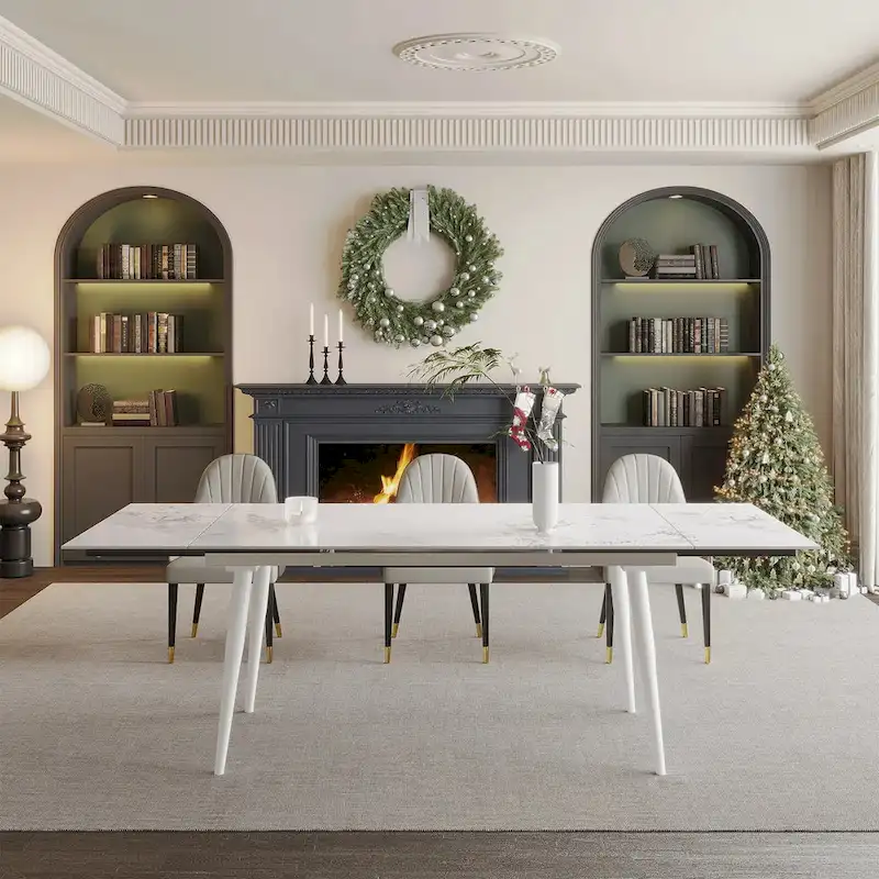 94.48 Rectangular Extendable Sintered Stone Dining Table