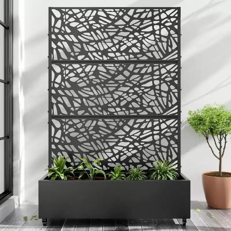 PexFix 72 in. H x 47 in. W Black Metal Rectangle Wall Planter Box with Trellis for Climbing Plants