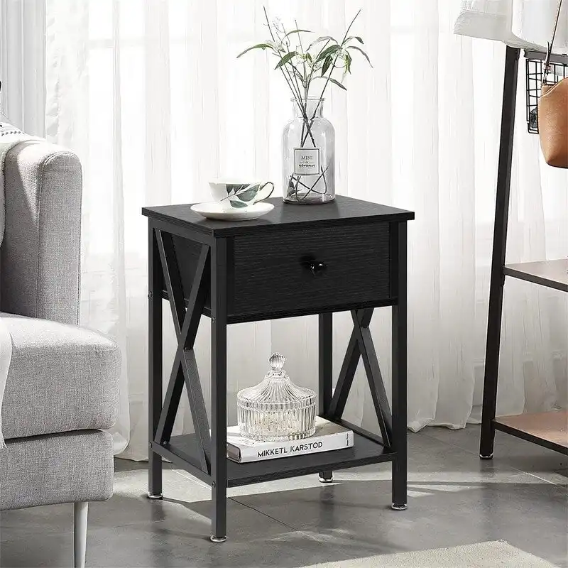 Nightstands Set of 2 Modern Bedside End Tables Dark Black