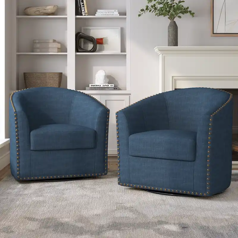 Upholstered Swivel Accent Chairs with Nailhead Trim, Set of 2