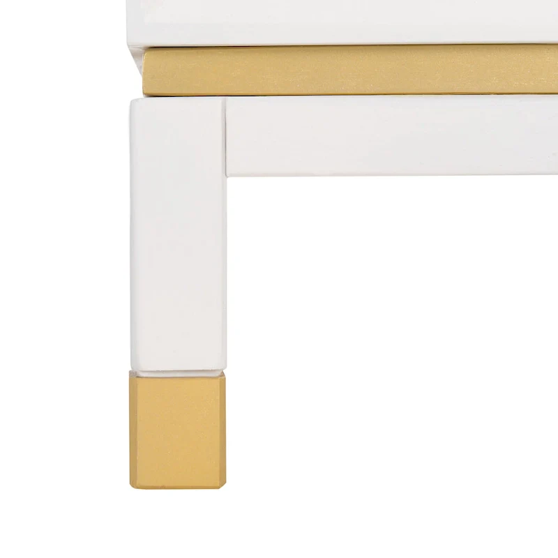 3-Drawer Nightstand Accent Table, White Wood Frame with Gold-Capped Legs