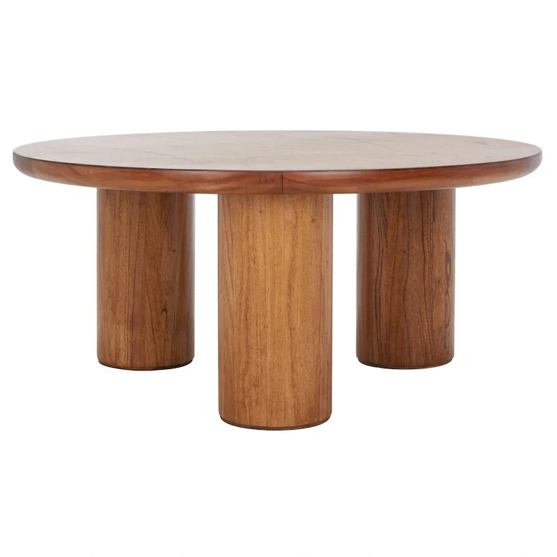 Natural Wood Round Coffee Table with Tripod Base
