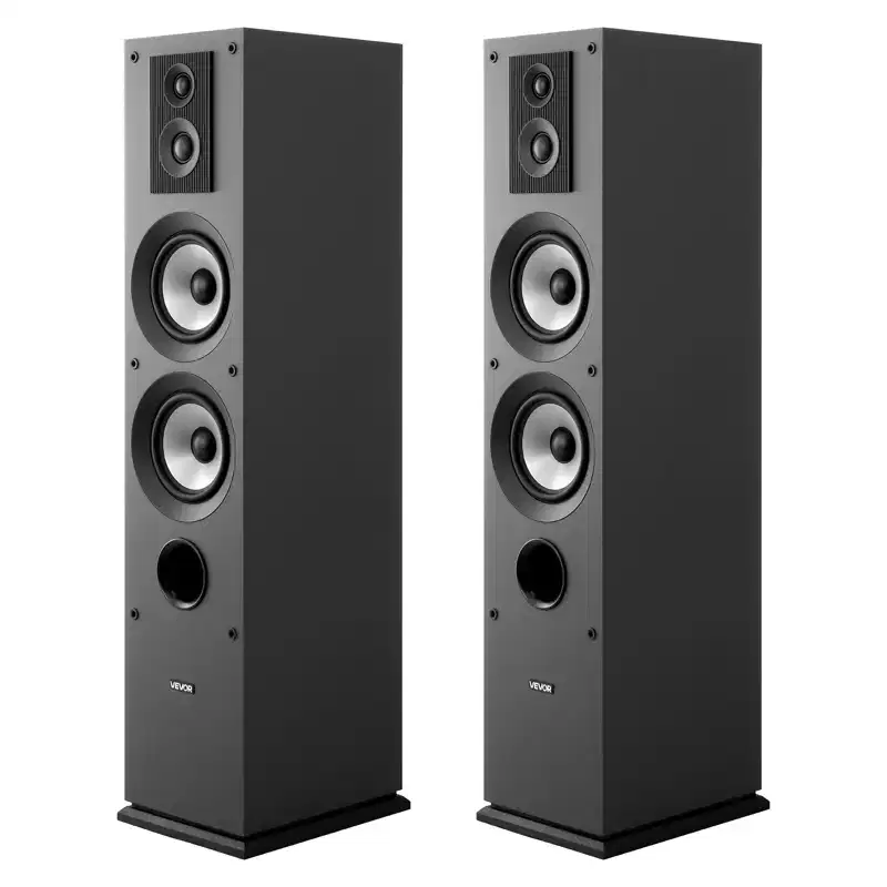VEVOR Passive Floorstanding Speakers Pair, 3-Way, Floor-Standing Tower Speakers with 0.75 in & 1 in Tweeter, 5.25 in Woofers, 145W Peak, Black