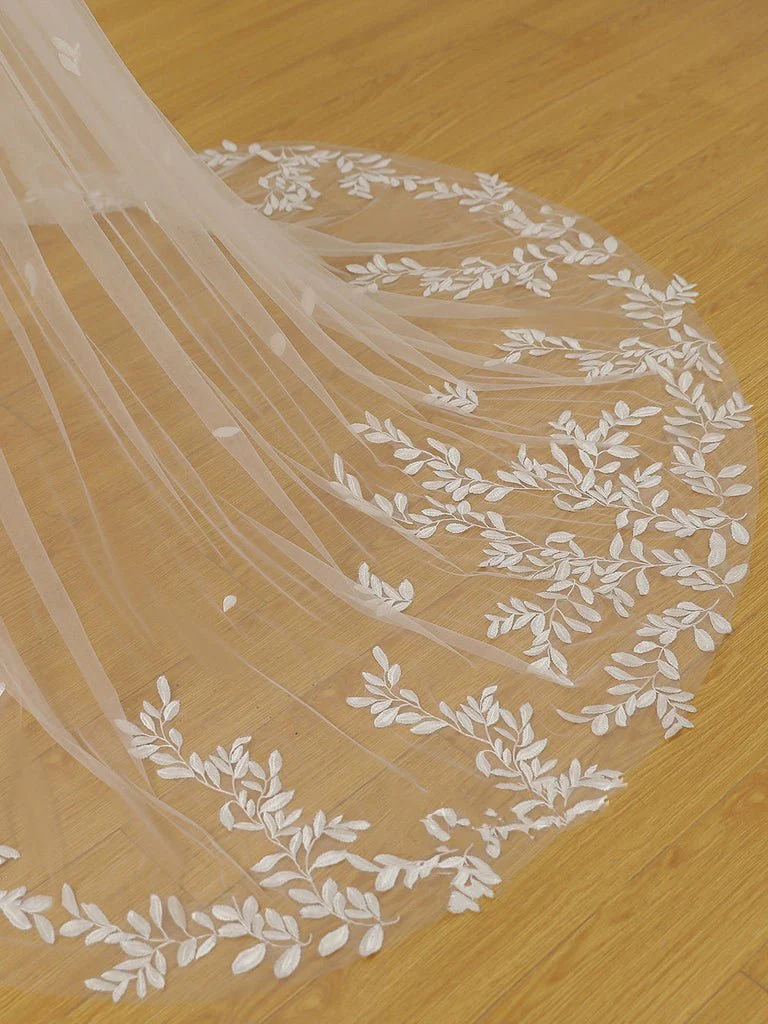 Simple Leaves Lace Chapel Train Veil Bridal Veil Wedding Veil