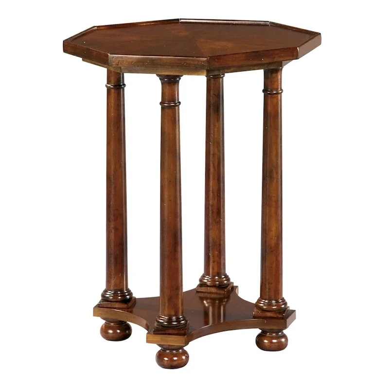 Macadamia Cherry Wood Veneer Accent End Table with Sunburst Top & Shelf – Single