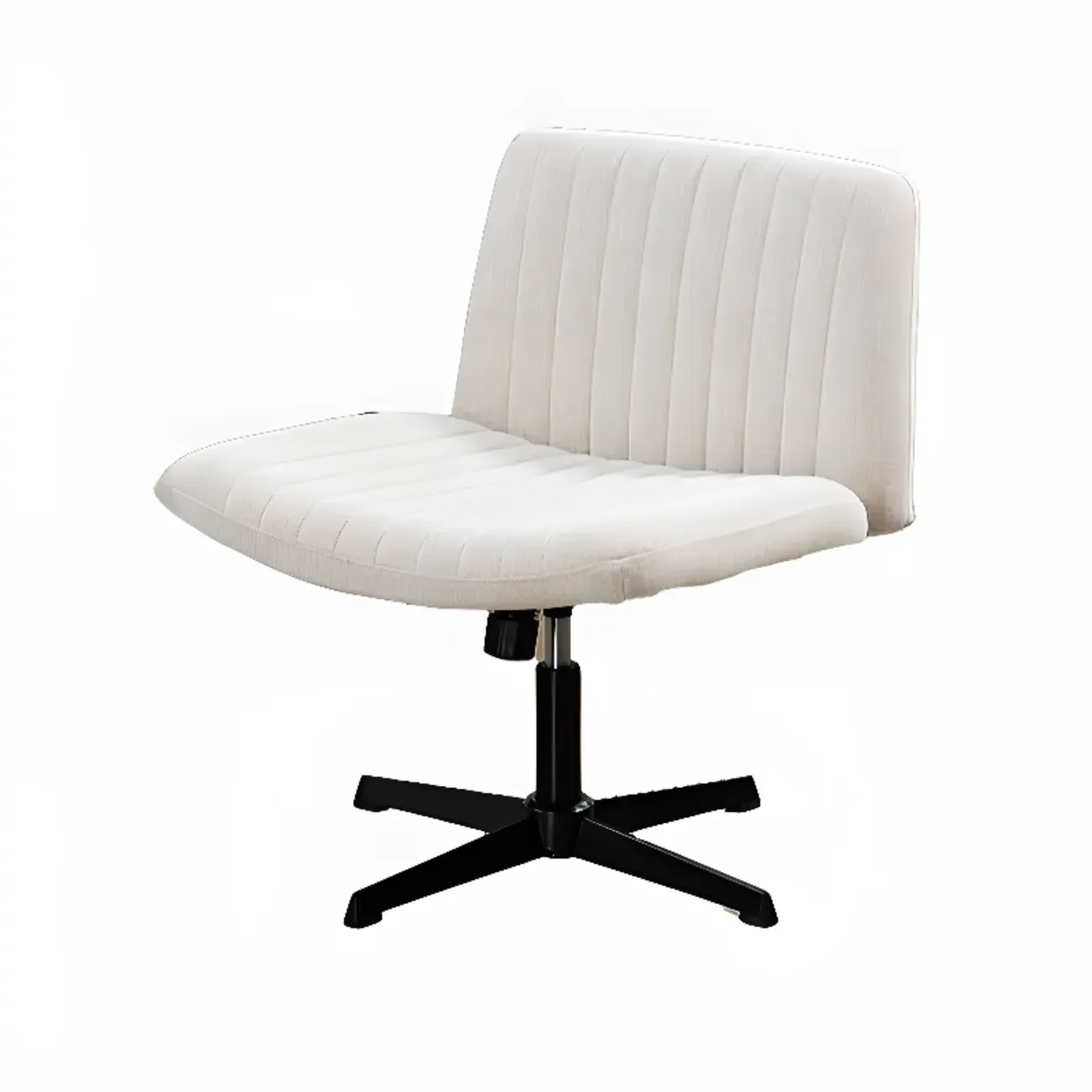 Low-Back White Upholstered Adjustable Swivel Office Chair