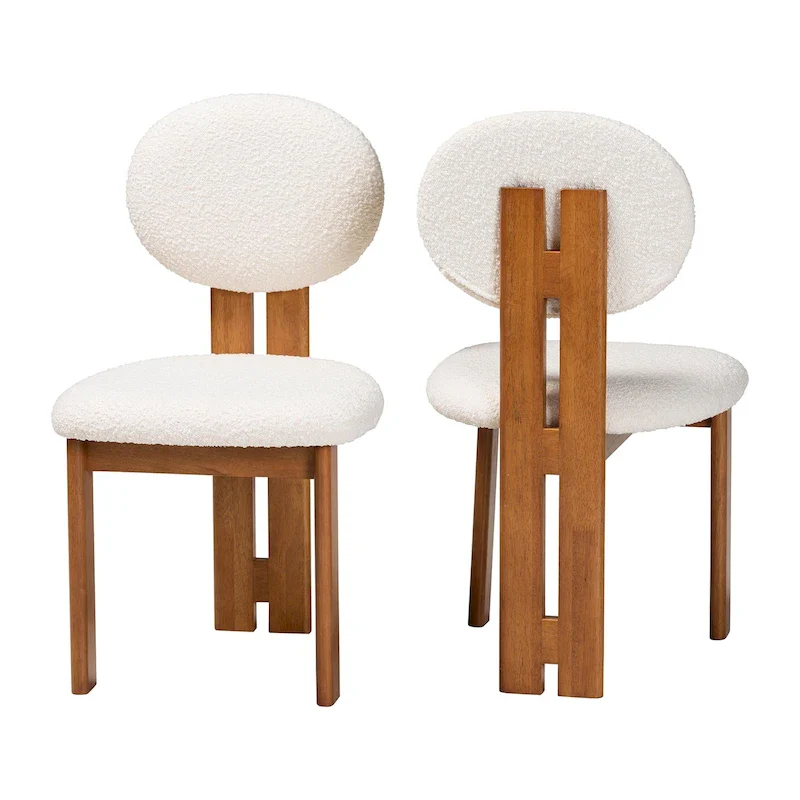 Modern Japandi Boucle Fabric and Wood Dining Chair